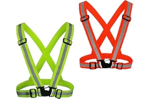 Kakoo Pack of 2 Reflective Vests, Adjustable Safety Vest, Reflective Vest for Adults/Children, Cycling, Running, Jogging in the Dark