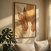 Livin'luxe Minimalist Botanical Leaf Wall Painting with Wooden Frame | Modern Beige Leaf Artwork HD UV Laminated MDF Wall Dec
