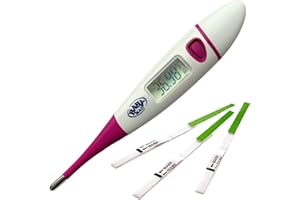 BabyMad® Basal Thermometer (HOT Pink) + 30 x Ovulation Tests - Body Temperature Ovulation Test Thermometer (Centigrade) Flexible Tip + Free BBT Fertility Chart
