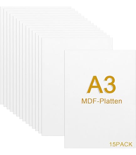AtHaus 25 stuks MDF-houten plaat A3 - 420 x 297 mm, 3 mm, houten platen, dunne houten platen, op maat gesneden voor doe-het-zelf schilderen, modelleren, graveren, perfect voor laser-CNC-routers
