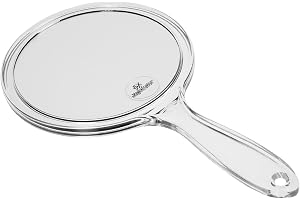 Fantasia Handspegel med handtag – dubbelsidig, normal och 5 x förstoring, Ø 15 cm, längd: 27 cm, akryl