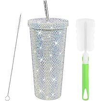 REFORUNG Thermosbeker van roestvrij staal, 720 ml, strassdrinkbeker met deksel en diamanttumbler dubbelwandige thermobeker, glinsterende roestvrijstalen isolatiebeker voor ijskoffie of water om mee te