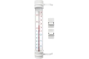 VWPEYY Bioterm Window Thermometer Outdoor with Glue Sticks – 45 °C to + 50 °C Analogue 29 cm Long (Brown)