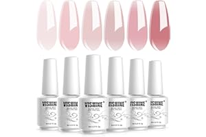 Vishine UV Nagellack Natur rosa, Hautfarbe, Pink Rose, Klassischer 6pcs Shellac Natur Gel Nagellack Rosa Weiss Töne Serie Farbe Gel Nagellack UV-LED Gel Lack 8ml