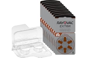 EWANTO 60x Rayovac Extra Advanced 312 Hörgerätebatterien 10x6er Blister PR41 Braun 24607 + Aufbewahrungsbox für 2 Hörgerätebatterien (10, 13, 312, 675), Batteriebox für 2 Knopfzellen bis 12 mm x 6 mm (Ø x H)