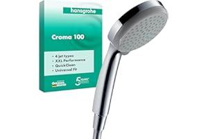‎HANSGROHE hansgrohe Croma 100 - Duschkopf, Handbrause mit 4 Strahlarten, runde Duschbrause (100 mm), Brausekopf mit Antikalk-Funktion, Chrom, 28535000