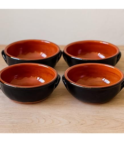 Set 12 Tegamini In Terracotta Bicolore (Nero/Marrone) - Diametro 14 Cm, Per Tapas, Antipasti, Contorni