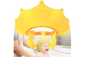 DSLIHA Baby Shower Cap Shield, Shower Cap for Kids, Shampoo Shield for Kids,Visor Hat for Eye and Ear Protection for 0-9 Years Old Children, Cute Crown Shape Makes the Baby Bath More Fun (yellow)