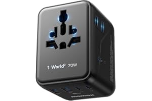 ‎MOMAX MOMAX Uniwersalny adapter podróżny 70 W GaN, 3 USB-C, 2 USB-A, gniazdo AC, PD3.0, szybkie ładowanie, kompatybilny z UK, USA, Australią, UE, Japonią, Kanadą