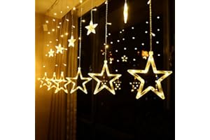 shsyue Christmas Star Window Lights,LED Curtain Light 2.5M Christmas Decorations Lights 138 LED 12 Star,Fairy Light for Xmas Tree,Party,Wedding,Garden,Bedroom,Warm White 8 Modes USB