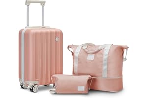 Joyway Koffer Trolley Reisekoffer Koffer, ABS Hartschalen Handgepäck Koffer mit 4 Rollen TSA-Schloss, Trolley Handgepäck Der Kofferset Enthält 1 Reisetasche und 1 Kulturbeutel, Rosa