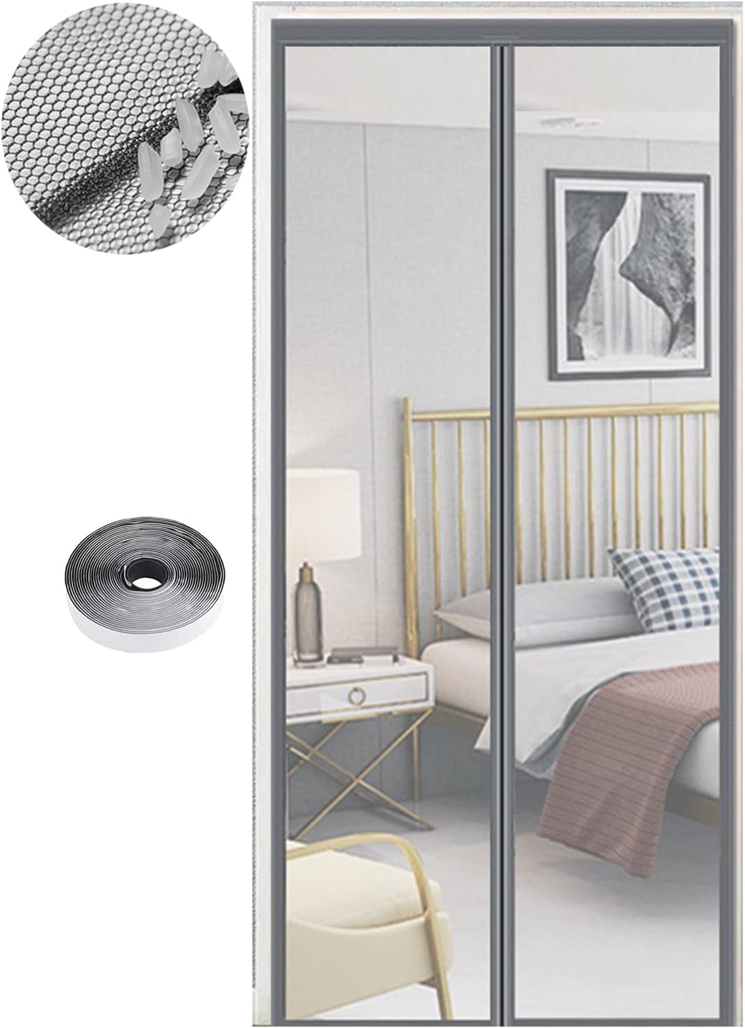 Mosquitera Puerta Magnetica 90 x 210 cm, Varios Tallas, Cortina Mosquitera Puerta Exterior, Cierre automático, No Requiere Herramientas, Fácil de Instalar, Gris Puro