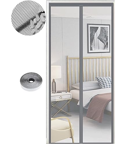 Magnetische hordeur, verschillende maten, verbeterde versie, insectengaas, 140 cm x 210 cm, geschikt voor balkondeur, terrasdeur, kelderdeur, slaapkamerdeur en schuifdeur, wit