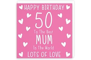 Hunts England - Mum 50th Birthday Card - Happy Birthday - 50 - To The Best Mum In The World - Lots Of Love - Iconic Collection