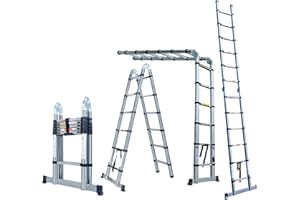 YIYAI Telescoping Ladder 3.8M, Multifunction Stainless Steel Folding Ladder 1.9M+1.9M Collapsible Ladder Extension Ladder for Home Building Indoor Outdoor Using