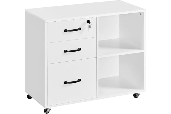 Yaheetech Rullbehållare, arkivskåp, kontorsskåp med 5 hjul, 3 lådor och 2 öppna fack, industriell design, för dokument