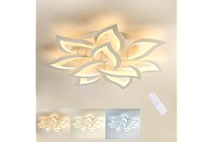 MOUNM Plafoniera LED Soffitto Dimmerabile 3000K-6000K, Creativa Petalo Lampadario Soggiorno 60W 6000lm, Lampadario Camera da Letto da Pannello Acrilico, Lampadari Moderni 10 Luci