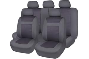Flying Banner Breathable Jacquard Car Seat Covers Full Set Universal Fit Airbag Compatible Protector (Grey)
