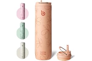 BOTTLEBOTTLE Bottle Bottle Borraccia termica da 710 ml, con coperchio, cannuccia e manico, in acciaio inox, a doppia parete sottovuoto, a prova di perdite, senza BPA, per sport, viaggi, palestra, a fiori