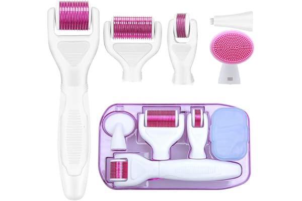 ZITFRI Kit Dermaroller 6 En 1 Derma Roller 0.5/1/1.5/2mm Micro Aiguilles Rouleau Dermaroller Appareil Anti-rides Anti-âge Retrait de Cicatrice Acne Vergetures pour Visage Corps Yeux