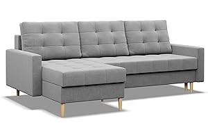 ‎MEBLIGO Mebligo - Ecksofa mit Schlaffunktion und 2 Bettkasten, Universelle Eckseite Grau 223x92x140 (BxHxT) ELMA - Sofas & Couches, Sofa Wohnzimmer Federn im Sitz, Couch L Form, Cauchsofa