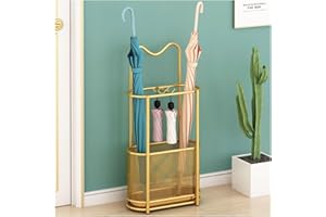 SINBINTA Schirmständer aus Metall, freistehend, mit Haken und Abtropfschale, Gehstock-Halter, Regenschirm-Organizer für Flur, Eingang (Gold)