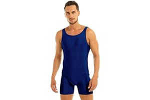 Agoky Men's Stretchy One Piece Sleeveless Leotard Bodysuit Workout Fitness Boy Leg Shorts Jumpsuit