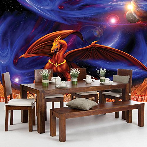 Vlies Fototapete PREMIUM PLUS Wand Foto Tapete Wand Bild Vliestapete – Drache Sterne Planeten Weltall Kindertapete – no. 2145, Größe: 416 x 254cm Vlies - 9