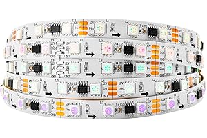 BTF-LIGHTING Bande LED WS2811 IC=RGB IC adressable Dream Color 5M 60LEDs/m 20Pixel/m 300LED 100pixel Non-étanche Ruban LED PCB Blanc Flexible DC12V Effet de Poursuite pour la décoration de la Maison