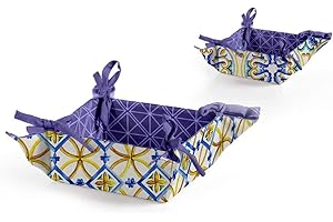 GICOS IMPORT EXPORT SRL Set 2 Cestini quadrati in tessuto porta pane alimenti tavola 20 * 20 * 9 cm decoro terra d'amuri PEX-817519