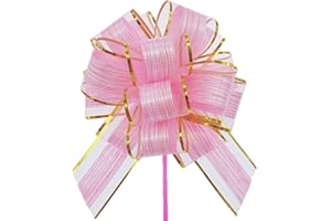 YUANJIASHUN YAO 10 Pack Pull Bows Large Satin Ribbon, Florist Pink Organza Pull Bows for Gift Wrapping, Wedding Cars, Baskets,Christmas Wrapping, Party Decorations,6 Inches Diameter (Pink)