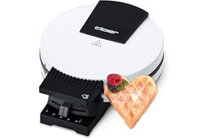Cloer 181 gofrownica do gofrów w kształcie serca, 930 W, rozmiar wafla 16 cm, ciężkie płyty do pieczenia, optyczne i akustyczne, metalowe, białe