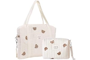 GEHANICO Wickeltasche mit Stickerei, gesteppt, Baumwolle, stilvoll, großes Fassungsvermögen, langlebig, tragbar, Reise-Wickeltasche mit 2 Kinderwagengurten