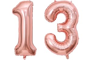 SOWIDE 40 Inch Rose Gold 13 Number Balloons,Rose Gold 1 & 3 Mylar Foil Large Balloons,13 Big Digit Number Balloon for Girls Women 13th 31th Birthday Anniversary Princess Party Supplies