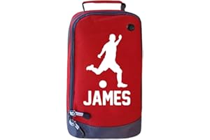 ABSOLUTELY TOP Personalised Childrens Football Boot Bag Boys Footy Kids Sports Rugby Pe Kit, Hot Lava Red/Frosty White Print