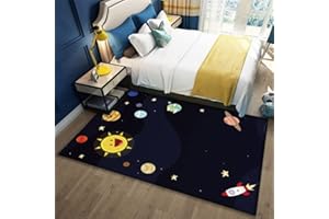 STICKER SUPERB. Alfombra para Niños Universe Planet Astronaut 3D Antideslizante Azul Negro - Nave Espacial, Cohetes, Sala de Estar, Gaming, Lavable (Color2, 120 x 160 cm)