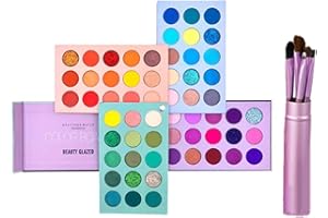 BEAUTY SEARCHER Beauty Glazed Makeup Sets, 60 colores Paleta de sombras de ojos 4 en 1 Paleta de maquillaje de alta pigmentación Paletas de sombras de ojos con brillo mate con 5 pinceles de maquillaje profesionales