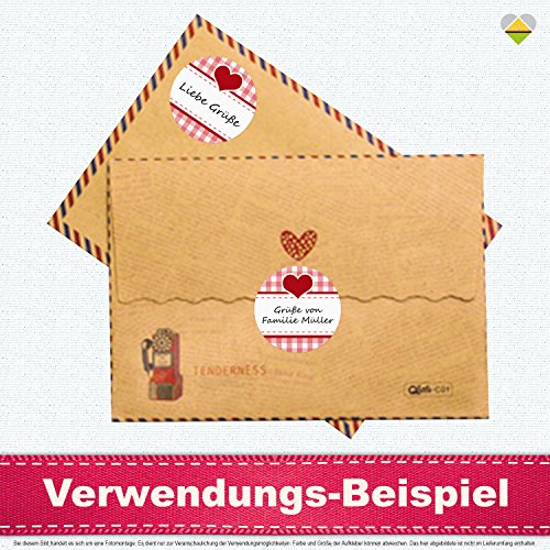 24 Aufkleber / Etiketten / Sticker | Landhausstil Kariert Herz | Rund | Ø 40 mm | Hellrot/Rot | F00038-06 | Ohne Beschriftung! | CuteLove & Head-Beat - 8