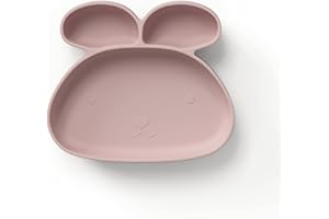 ÜneeQbaby Platos de Silicona para Bebés con Forma de Animales para Niños y Bebés, sin BPA y Aprobados por LFGB (Conejo, Rosa suave)