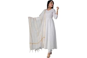 JG JAI GOVINDAM Chikankari Cotton Anarkali Indian Kurti for Women Summer Dress Kurta Trousers with Dupatta Set Pakistani Long Kurta Small