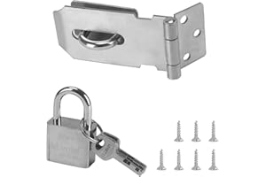 Zythrem 3Inch Door Latch Hasp with Door Padlock and Screw Stainless Steel Door Lock with 2 Keys Heavy Duty Hasp and Staple with Padlock Waterproof Shed Door Lock for Bedroom Garden Gate Cabinet Silver