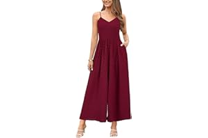 LAISHEN Jumpsuit for Women UK Playsuits Wide Leg Dressy Pants Overall Ladies Summer Casual Dungarees Romper with Pockets