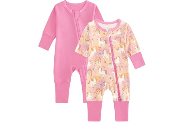 JiAmy Baby pyjamas 2-pack nyfödd bomull långärmad sparkdräkt med fötter kläder för baby pojke flicka