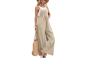 SotRong Latzhose Damen Weite Bein Schlag Jumpsuit mit Tasche Loose Fit Baggy Playsuits Sommer Boho Strampler Ärmellos Riemchen Overalls Casual Adjustable Bib Pants