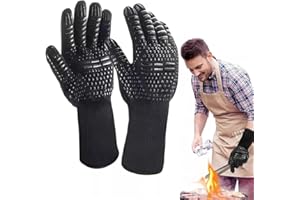 CHICSOLIS Grillhandschuhe Ofenhandschuhe Hitzebeständig bis 800°C: Grill-Ofenhandschuhe Topfhandschuhe Kochhandschuhe Backhandschuhe für Mikrowelle Backen Grillen Kochen BBQ, Kaminhandschuhe feuerfest (Schwarz)