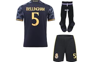 Hawkara R. Madrid Bellingham #5 2023/2024 - Conjunto de calcetines de fútbol para niños, color negro