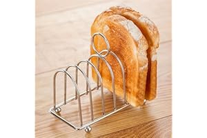 CARMOTTER Porte-toast chromé, 6 fentes pour tranches de pain, support de refroidissement pour toast, tranches de pain grillé, support de service avec poignée de transport en boucle