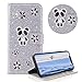 Produktbild Glitzer Strass Brieftasche für iPhone 11Pro 5.8,Silber Leder Handyhülle für iPhone 11Pro 5.8,Moiky Luxus 3D Magnetisch Kristall Niedlich Panda Blumen Diamant Hülle mit Kartenfächer Ständer