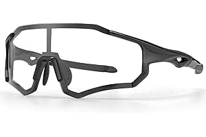 ROCKBROS Occhiali da Ciclismo Sportivi Anti-UV400, Occhiali Fotocromatici da Sole per MTB Bici, Uomo Donna, PC Lenti Trasparenti, Leggero Nero