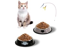 MYTHOSURGE 2 Pezzi Ciotola per Gatti + Giochi per Gatti, Ciotola per Cibo per Gatti in Acciaio Inossidabile, Tappetino Silicone Antiscivolo, Ciotole Gatto (Nero+Grigio, 2 confezioni)